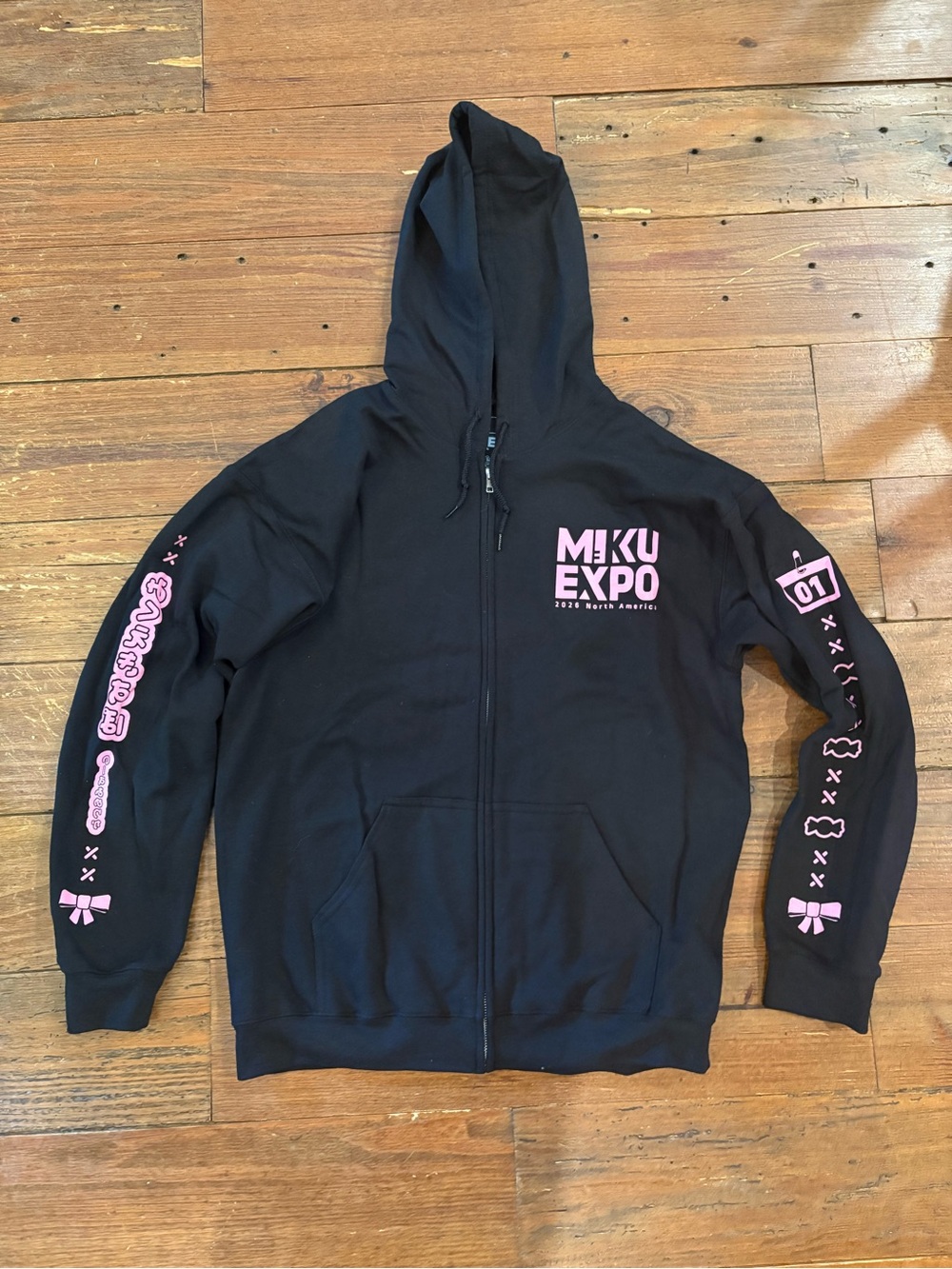 Miku Expo 2026 Black Zip Hoodie with Pink Graphics NWOT